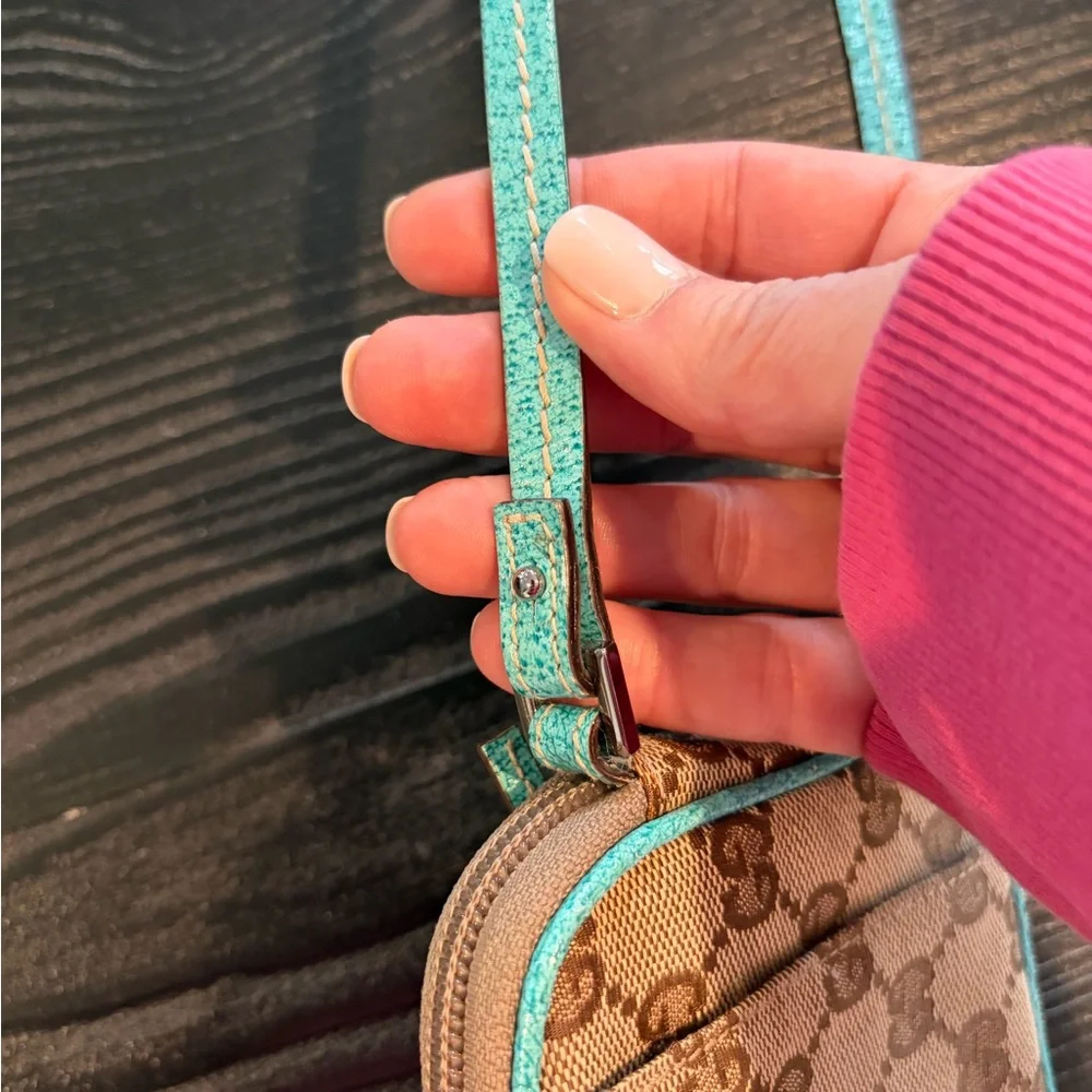 Gucci Beige GG Patterned teal leather Crossbody Bag - Picture 4 of 14